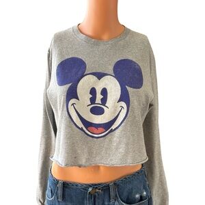 Disney Gray Crop Top with Blue Mickey Face